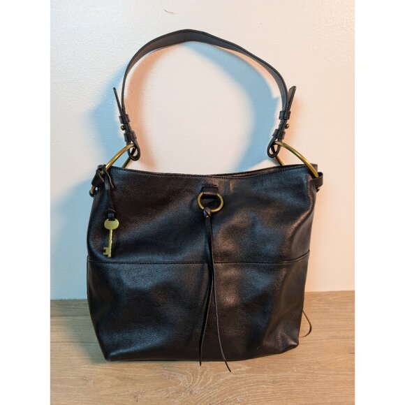 Fossil Ada Bucket Bag Black Rings Key Pockets Large Classic Shoulder Purse - Picture 1 of 7
